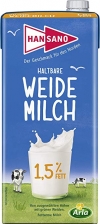 Hansano Weide H-Milch 1,5 % Fett - 1 x 1 l Packung